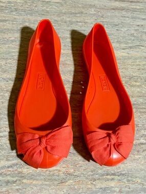J. Crew Orange Jelly Ballet Flat Shoes with Bow
